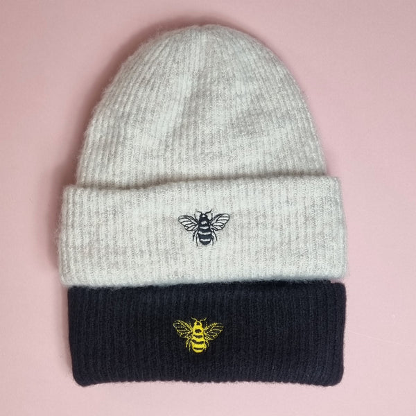 Embroidered Bee Cosy Ribbed Beanie