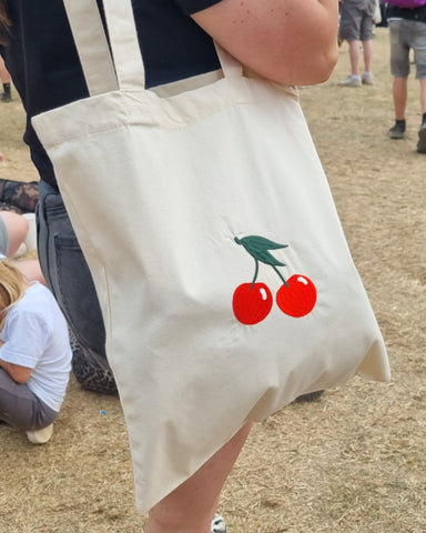 Embroidered Cherry Tote Bag