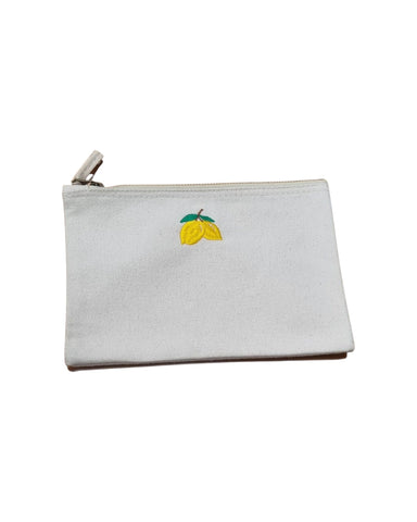Embroidered Lemon Zip Bag Small