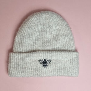 Embroidered Bee Cosy Ribbed Beanie