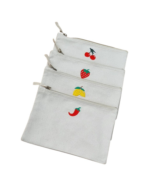 Embroidered Lemon Zip Bag Large