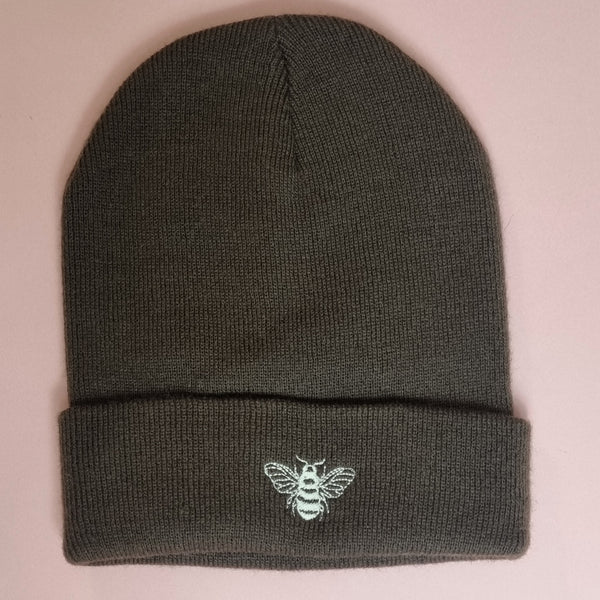 Embroidered Bee Cuffed Beanie