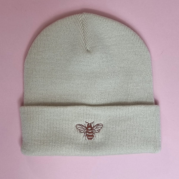 Embroidered Bee Cuffed Beanie