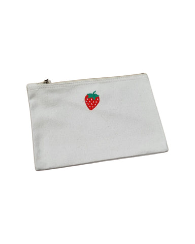 Embroidered Strawberry Zip Bag Small