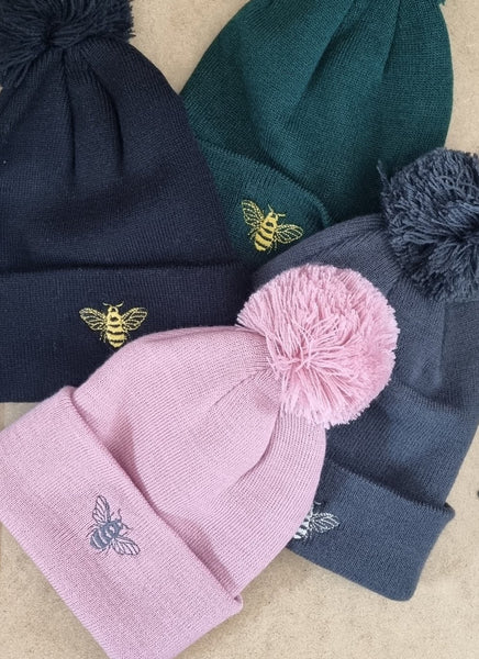 Children's Embroidered Bee Pom Pom Beanie