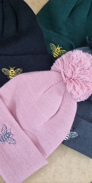 Children's Embroidered Bee Pom Pom Beanie