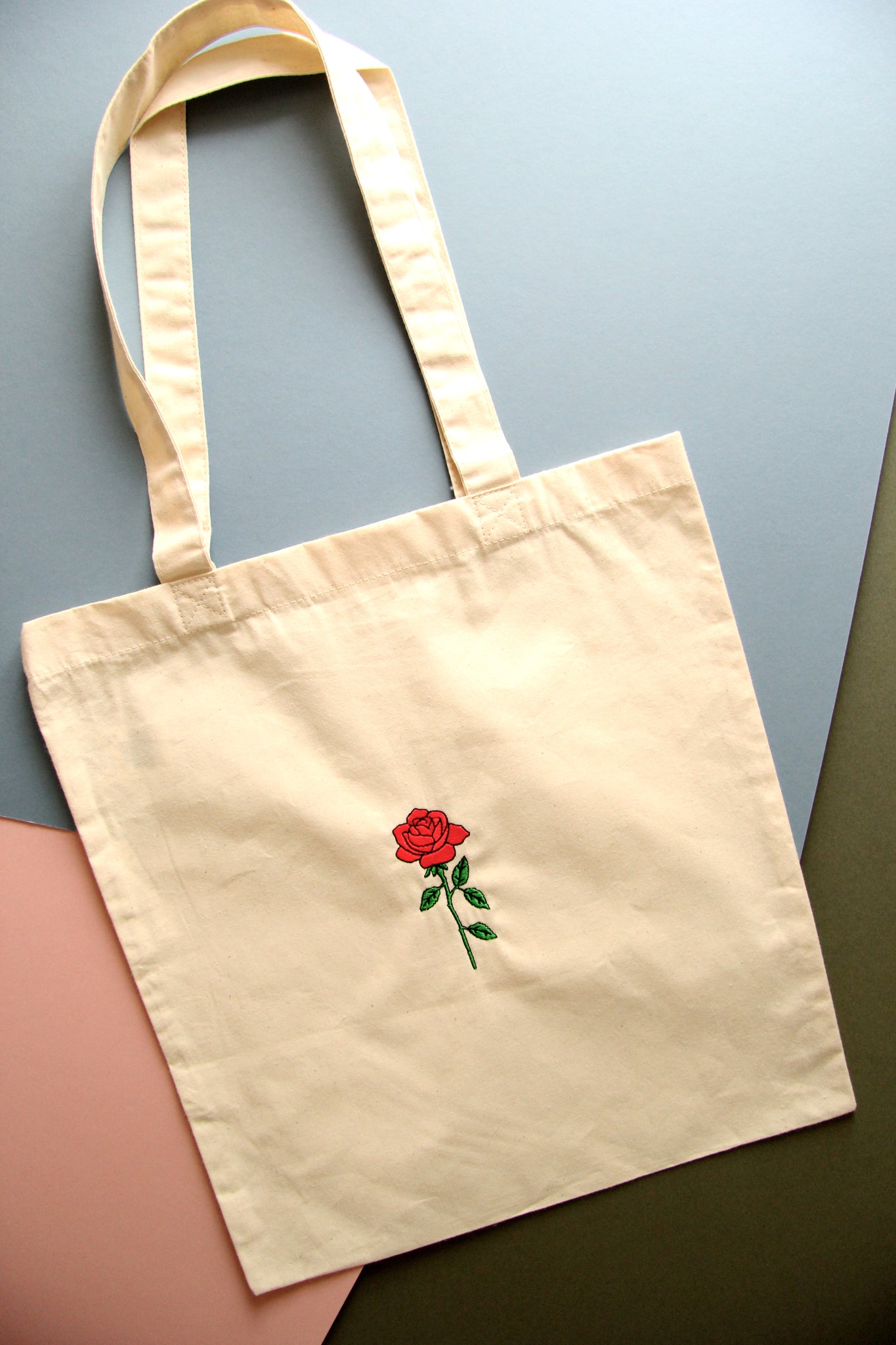 Embroidered Rose Tote Bag