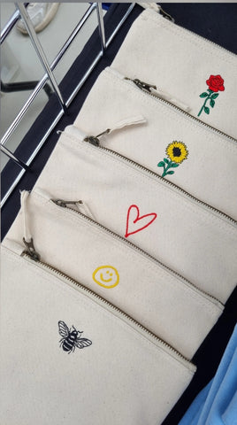 Embroidered Smiley Zip Bag Small