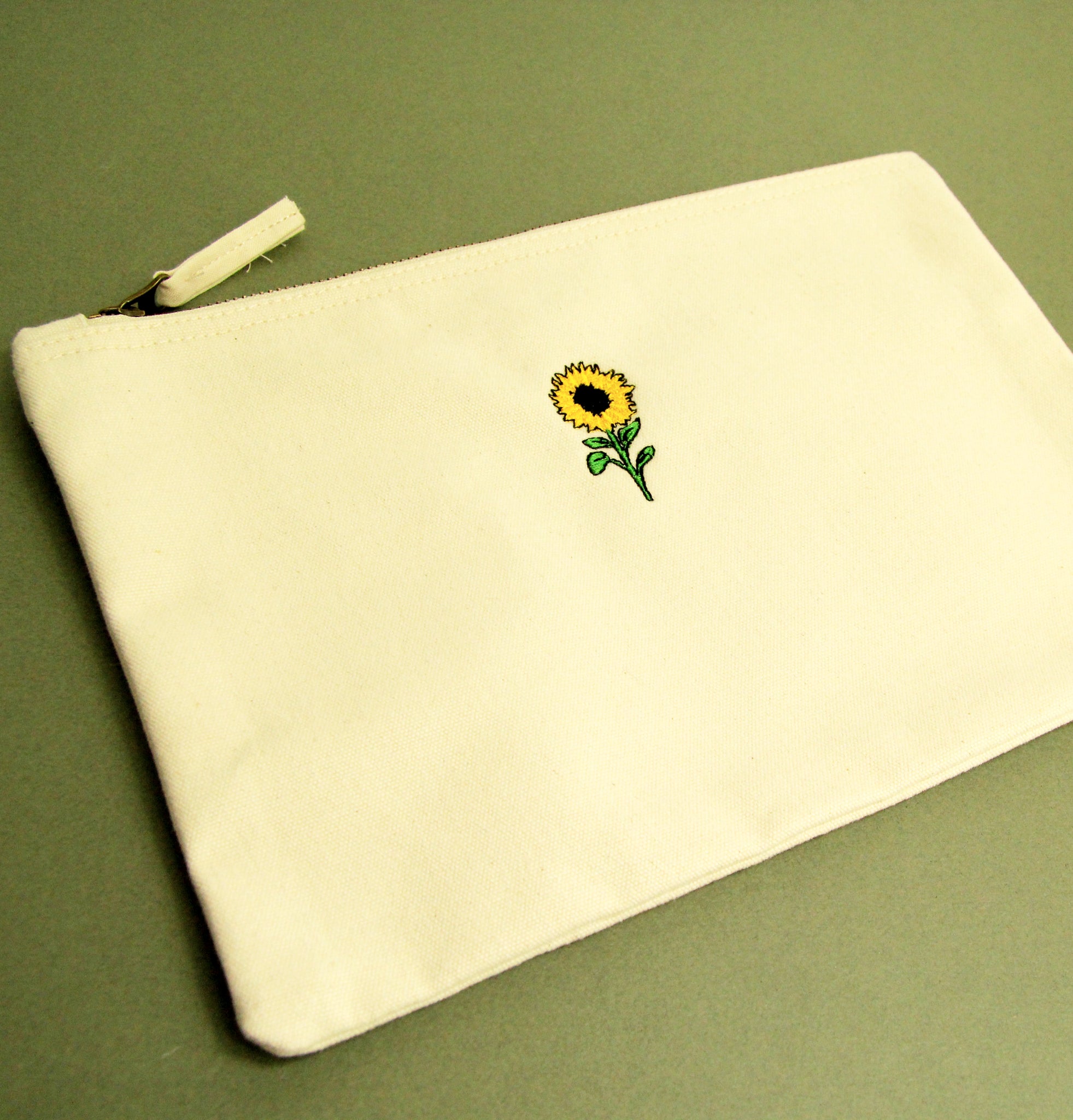 Embroidered Sunflower Zip Bag Large