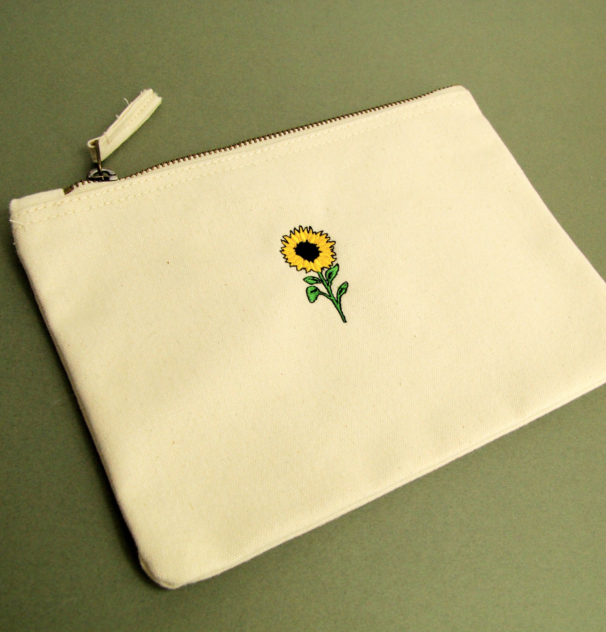 Embroidered Sunflower Zip Bag Small