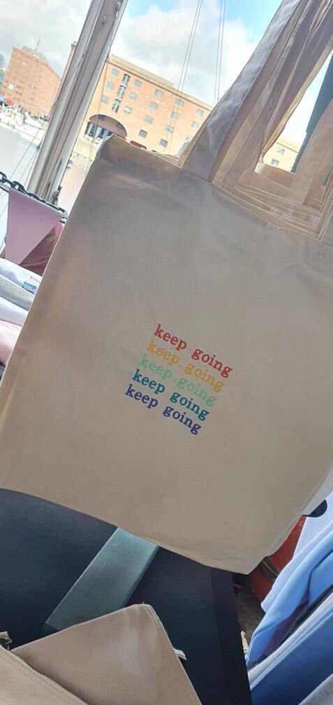 Embroidered Keep Going Tote Bag